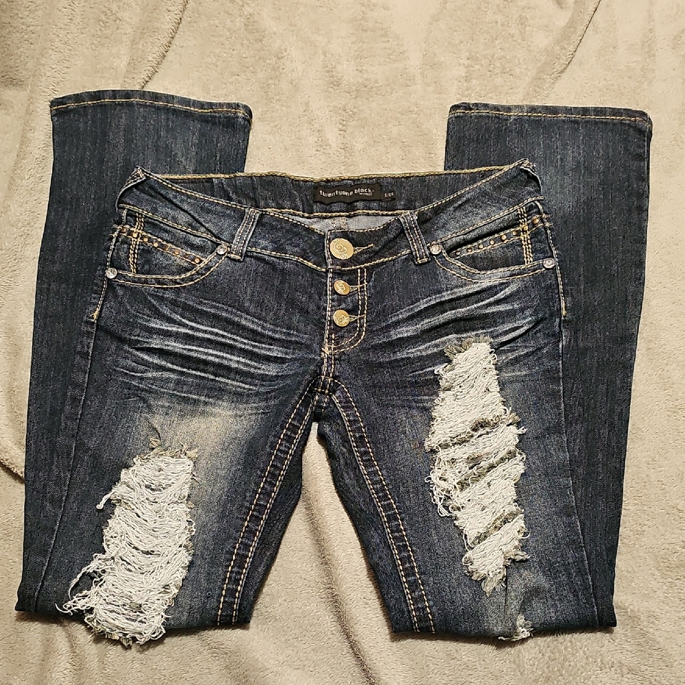 Rue21‎ Dark Blue Distressed Skinny Jeans